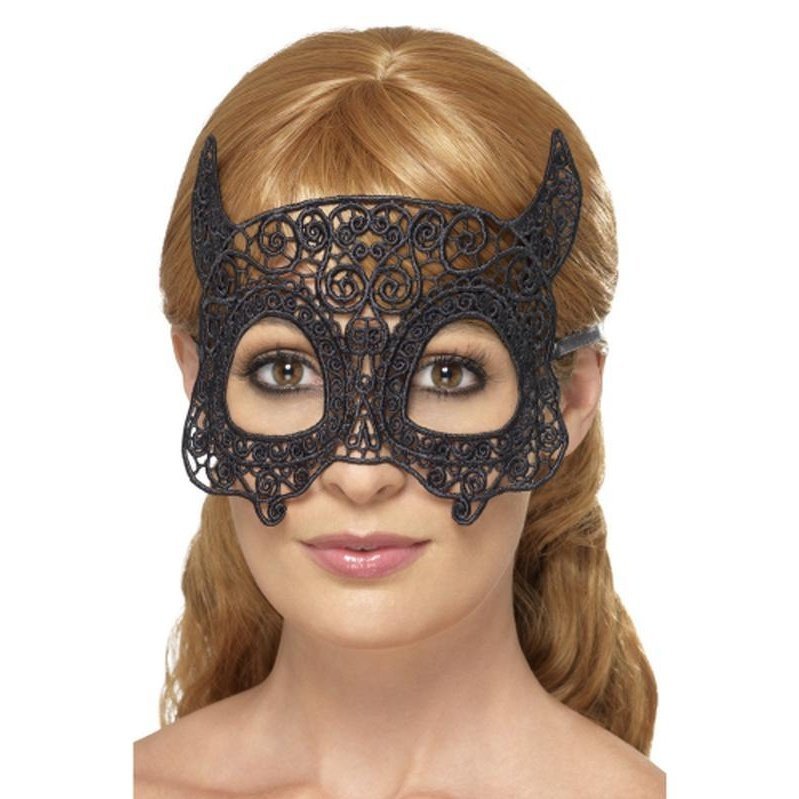 Embroidered Lace Filigree Devil Eyemask - Jokers Costume Mega Store