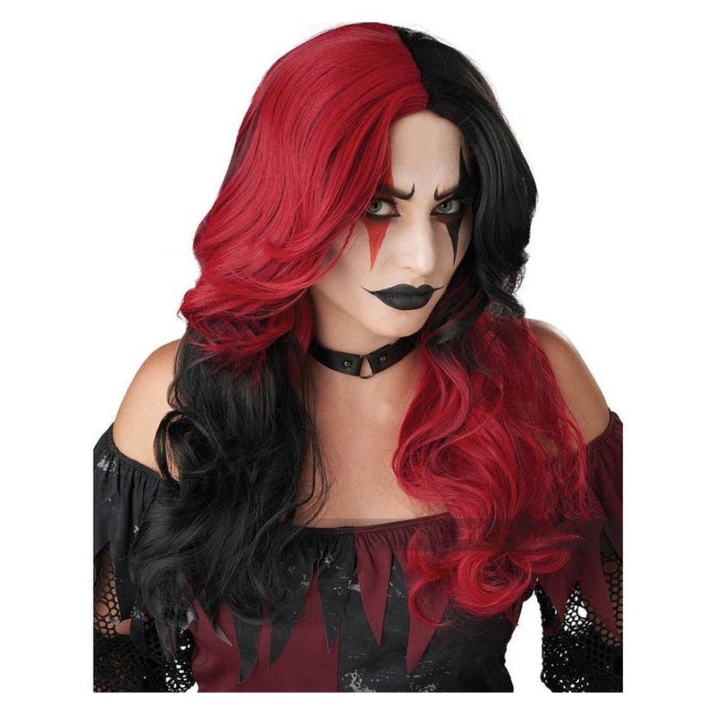 Evil Jester Red And Black Wig - Jokers Costume Mega Store