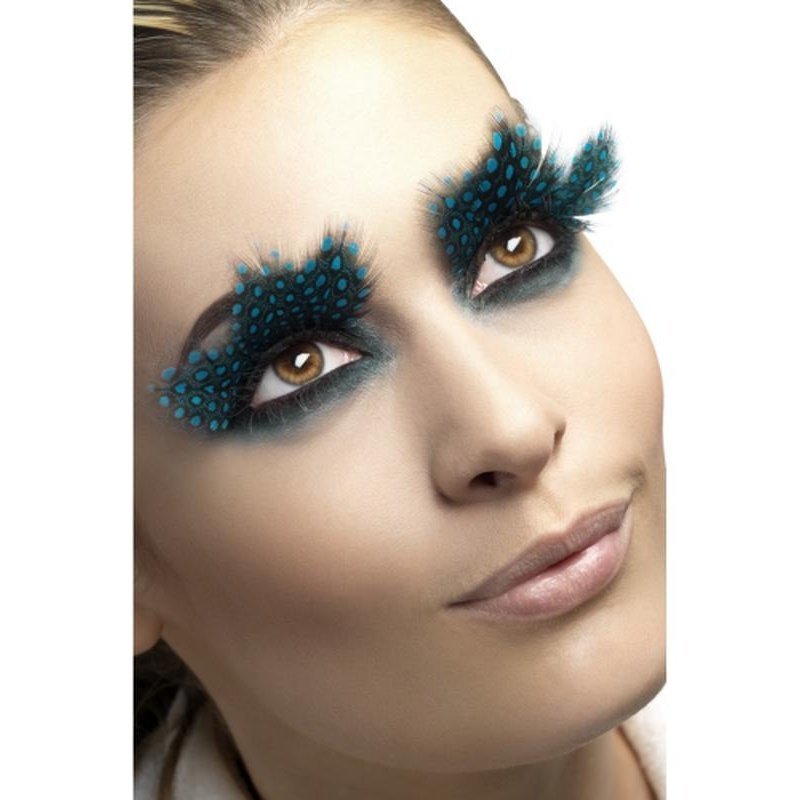 Eyelashes, Large Feather With Aqua Dots - Jokers Costume Mega Store