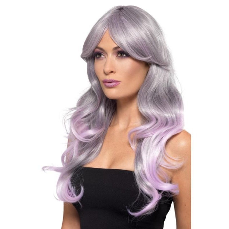 Fashion Ombre Wig, Wavy, Long, Grey & Pastel Pink - Jokers Costume Mega Store