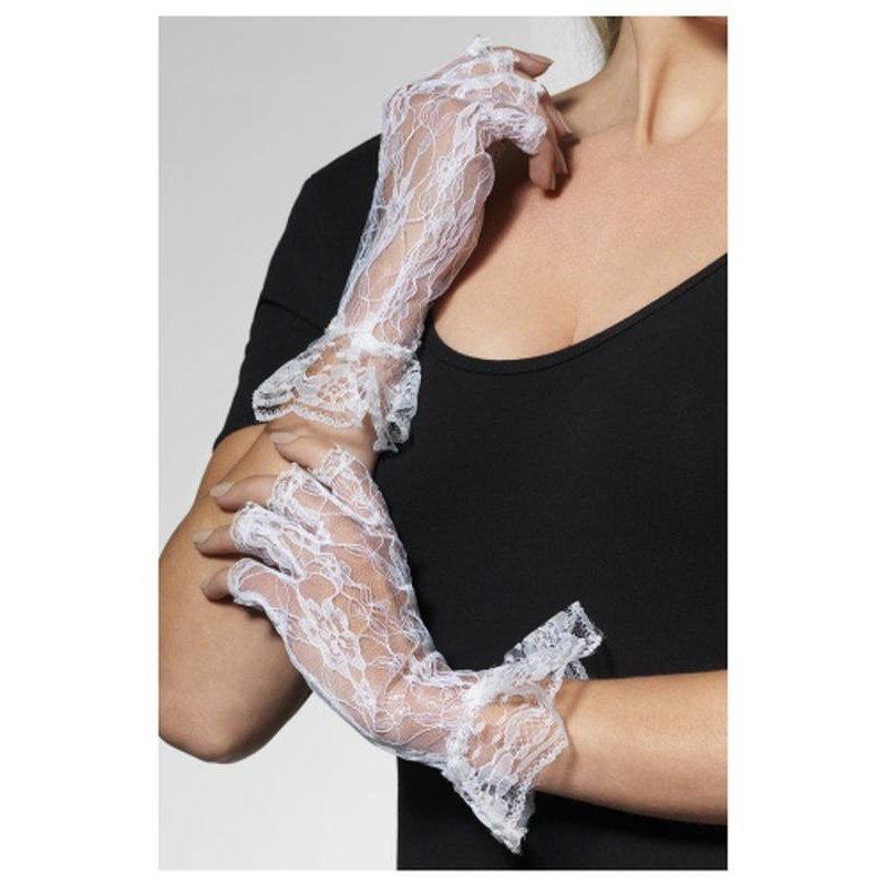 Fingerless Lace Gloves, White - Jokers Costume Mega Store
