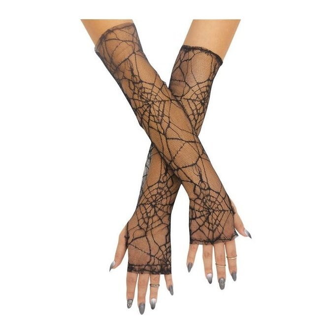 Fingerless Scalloped Gloves Spider Pattern (Fw) - Jokers Costume Mega Store