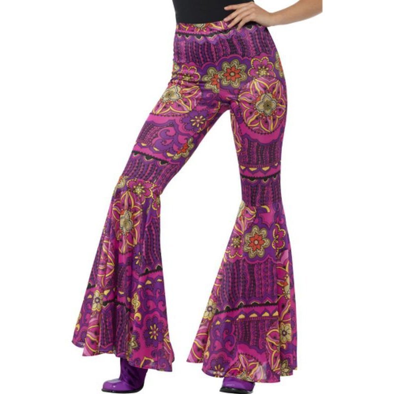Flared Trousers, Ladies - Pink Psychedelic - Jokers Costume Mega Store