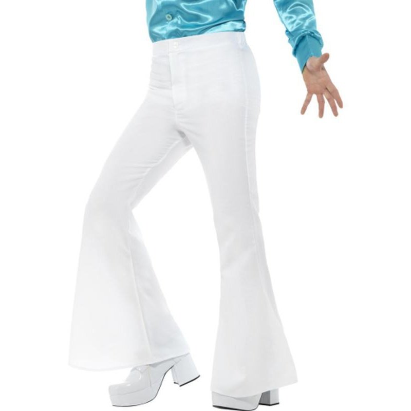 Flared Trousers, Mens - White - Jokers Costume Mega Store
