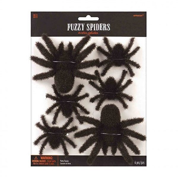 Fuzzy Spider Halloween Decorations (Pk 6) - Jokers Costume Mega Store