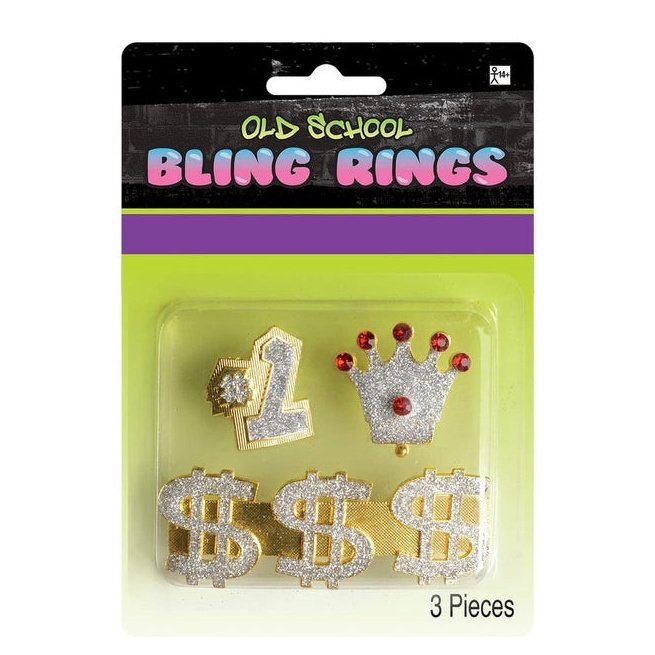 Gold Hip Hop Bling Rings - Jokers Costume Mega Store