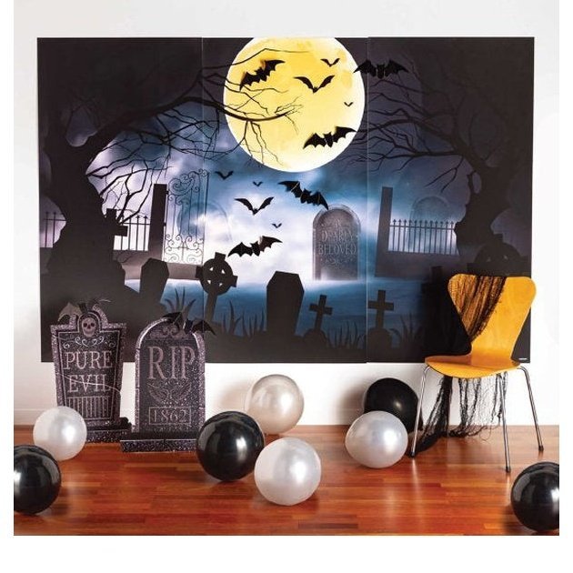 Graveyard Backdrop Deluxe Scene Setters Kit - Jokers Costume Mega Store