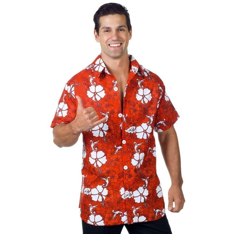 Red Men's Hawaiian Costume Shirt Tropical Fancy Dress – Jokers