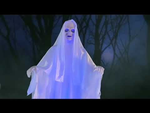 Load video: Ghost Woman Over Tombstone Animated Prop
