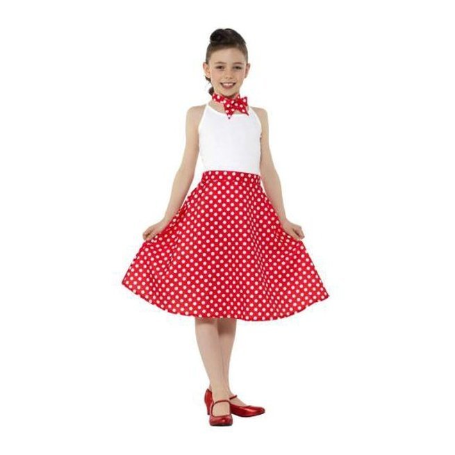 Kids 50s Polka Dot Skirt, Red - Jokers Costume Mega Store
