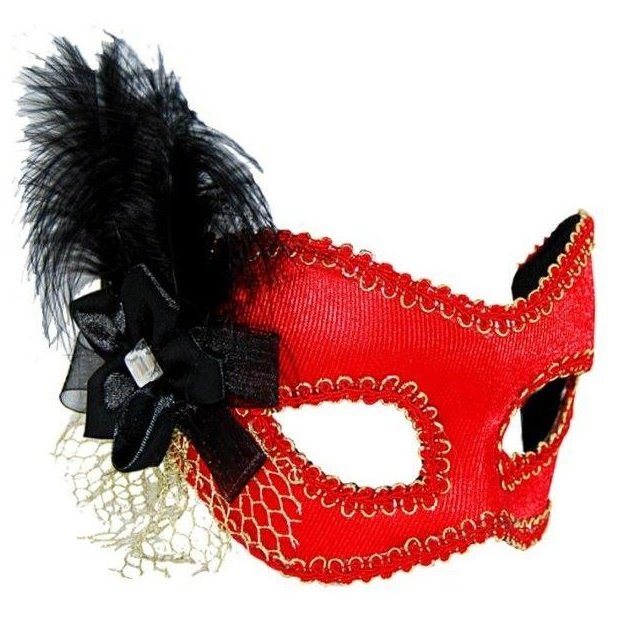 Masquerade Mask - Red w/Black Feather-Masks - Feather-Jokers Costume Mega Store