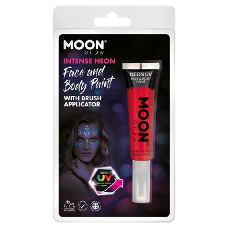 Moon Glow Intense Neon UV Face Paint, Red with Brush Applicator-Make up and Special FX-Jokers Costume Mega Store