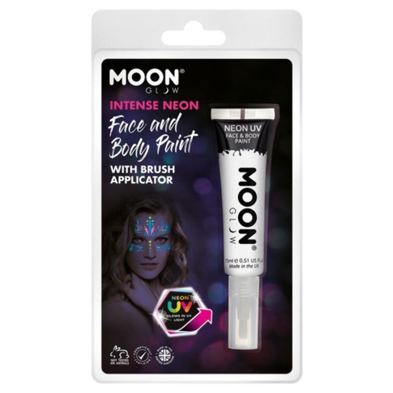 Moon Glow Intense Neon UV Face Paint, White with Brush Applicator-Make up and Special FX-Jokers Costume Mega Store