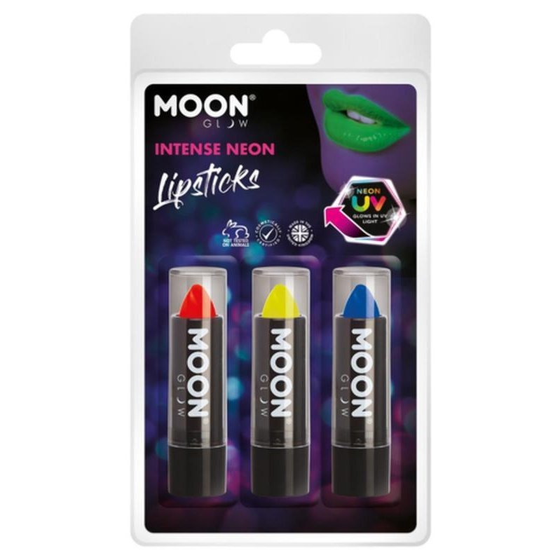 Moon Glow Intense Neon UV Lipstick, Red, Yellow, Blue-Make up and Special FX-Jokers Costume Mega Store
