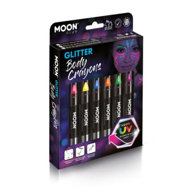 Moon Glow - Neon UV Glitter Body Crayons, Assorted-Make up and Special FX-Jokers Costume Mega Store