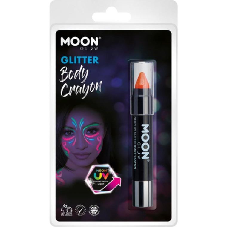 Moon Glow - Neon UV Glitter Body Crayons, Orange-Make up and Special FX-Jokers Costume Mega Store