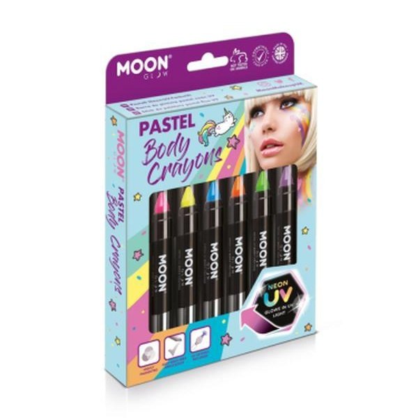 Moon Glow Pastel Neon UV Body Crayons, Assorted-Make up and Special FX-Jokers Costume Mega Store