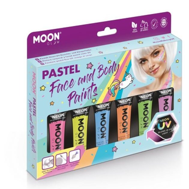 Moon Glow Pastel Neon UV Face Paint Boxset, Assort-Make up and Special FX-Jokers Costume Mega Store