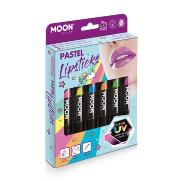Moon Glow Pastel Neon UV Lipstick, Assorted-Make up and Special FX-Jokers Costume Mega Store