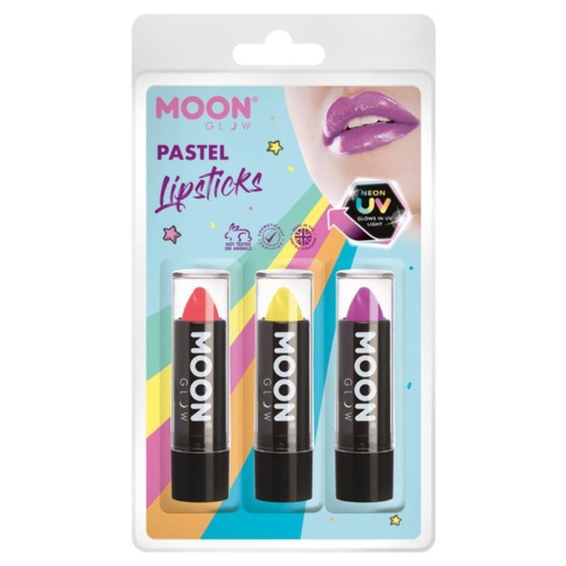 Moon Glow Pastel Neon UV Lipstick, Coral, Yellow, Lilac-Make up and Special FX-Jokers Costume Mega Store