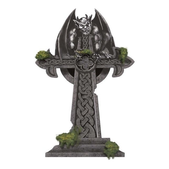 Mossy Cross With Gargoyle Tombstone - Jokers Costume Mega Store