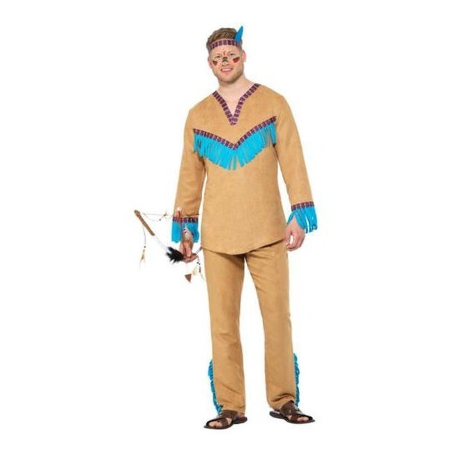 Native American Inspired Warrior Costume, Blue & Brown - Jokers Costume Mega Store