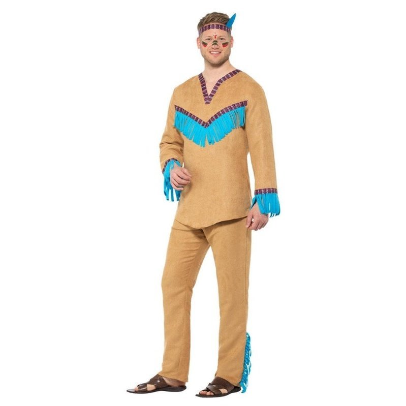 Native American Inspired Warrior Costume, Blue & Brown - Jokers Costume Mega Store