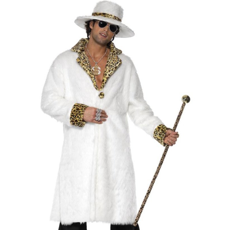 Pimp Costume, White And Leopard Skin - Jokers Costume Mega Store