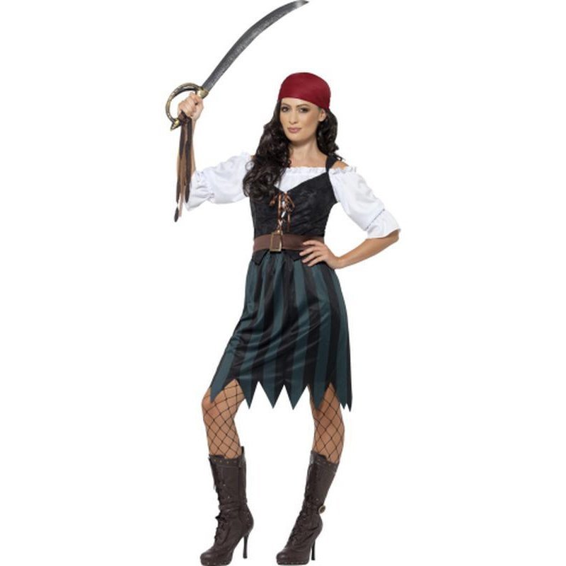 Blue Pirate Outfit: Shirt, Waistcoat, Skirt, Belt, Bandana Jokers Costume Mega Store Blue Pirate Outfit: Shirt, Waistcoat, Skirt, Belt, Bandana Jokers Costume Mega Store