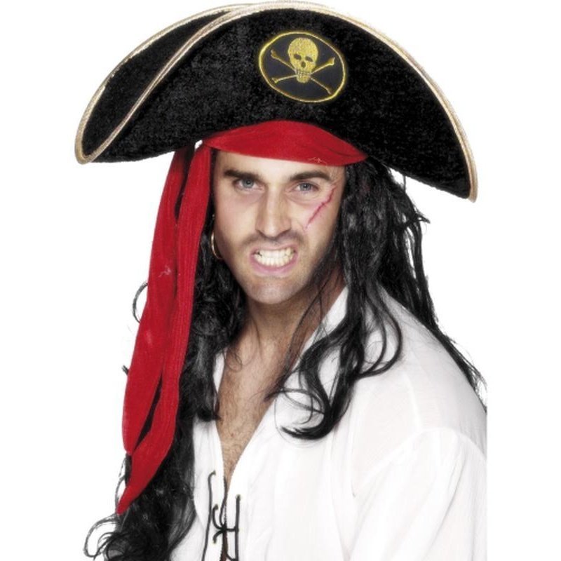 Pirate Hat, Black, with Skull and Crossbones - Jokers Costume Mega Store