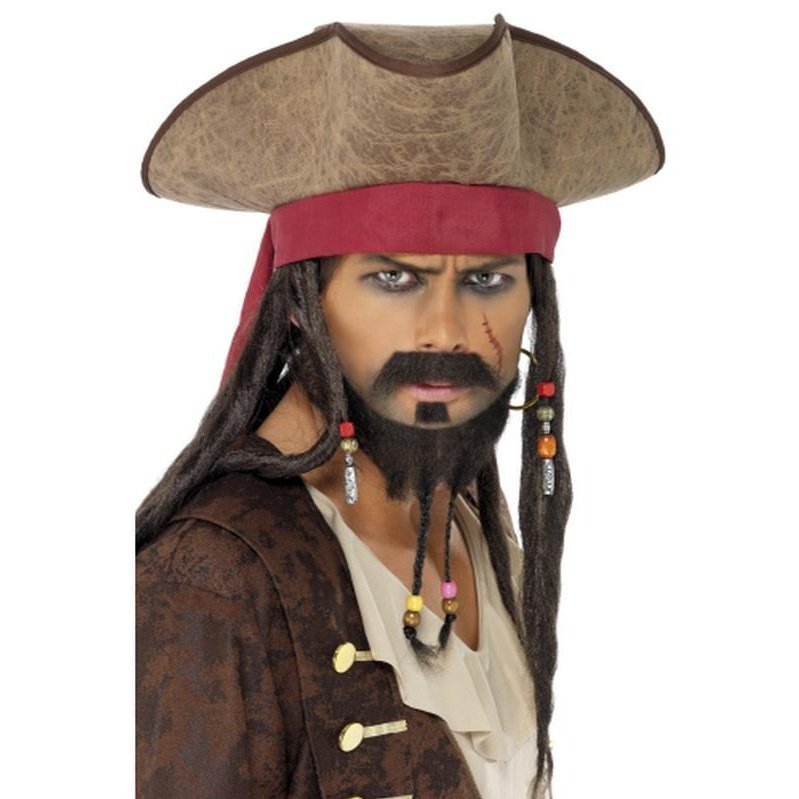 Pirate Hat,Brown, with Hair Dreadlocks - Jokers Costume Mega Store