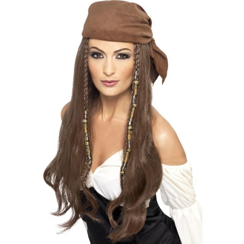 Pirate Wig - Brown, with Bandana - Jokers Costume Mega Store