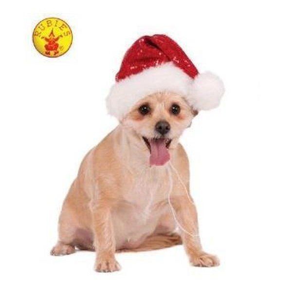 Sequin Santa Pet Hat, Red Size M L - Jokers Costume Mega Store