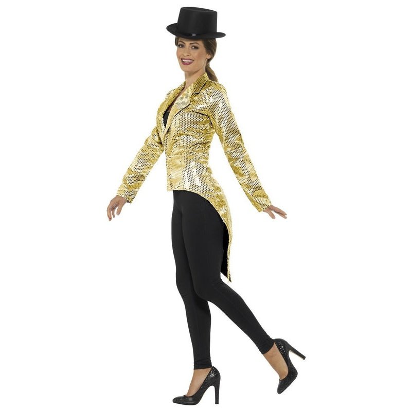Sequin Tailcoat Jacket, Ladies Gold - Jokers Costume Mega Store