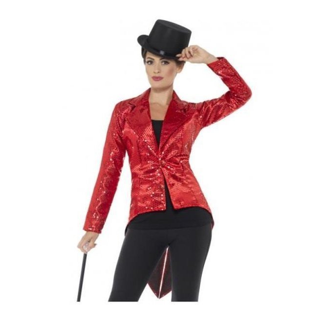 Sequin Tailcoat Jacket, Ladies, Red - Jokers Costume Mega Store