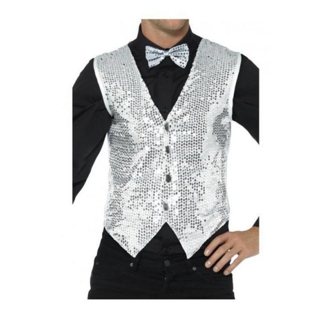 Sequin Waistcoat, Silver - Jokers Costume Mega Store
