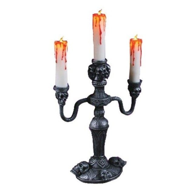 Skull Candelabra w/LED Flames - Jokers Costume Mega Store
