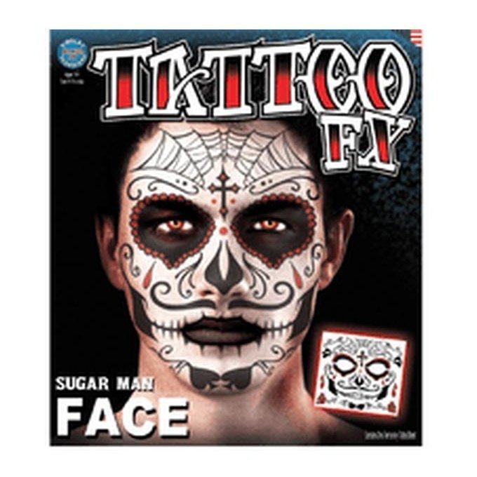 Sugar Man Full Face Temporary Tattoo - Jokers Costume Mega Store