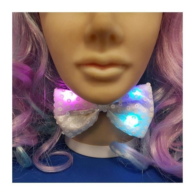 White Sequin Bow Tie W/Lights - Jokers Costume Mega Store