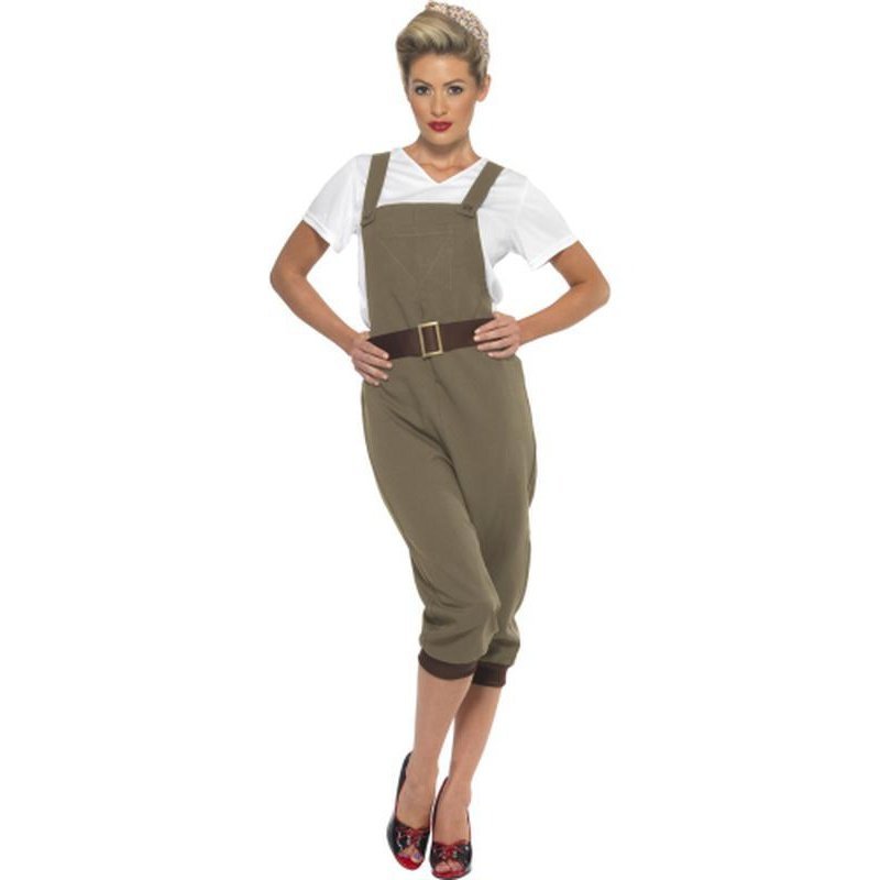 Ww2 Land Girl Costume, Khaki - Jokers Costume Mega Store
