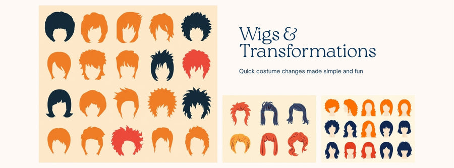 Colourful wig silhouettes illustration for a costume wig guide