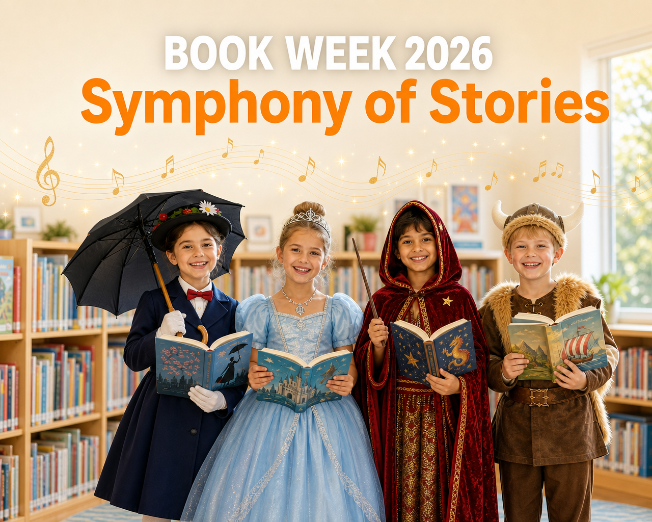 Australian primary school children dressed as book characters for Book Week 2026 Symphony of Stories