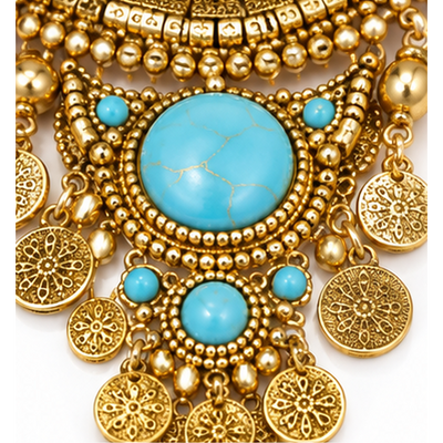 Egyptian Costume Necklace & Earring Set, Gold