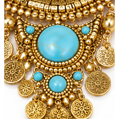 Egyptian Costume Necklace & Earring Set, Gold