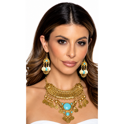 Egyptian Costume Necklace & Earring Set, Gold