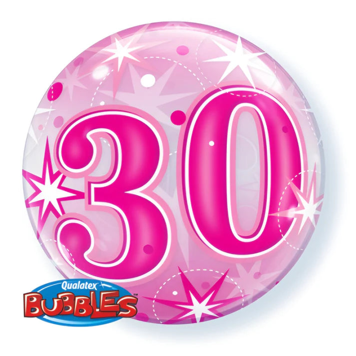 30th Birthday Pink Starburst Bubble Balloon – 56cm