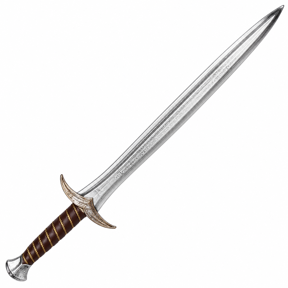 Silver Curved Foam Sword, Brown Handle