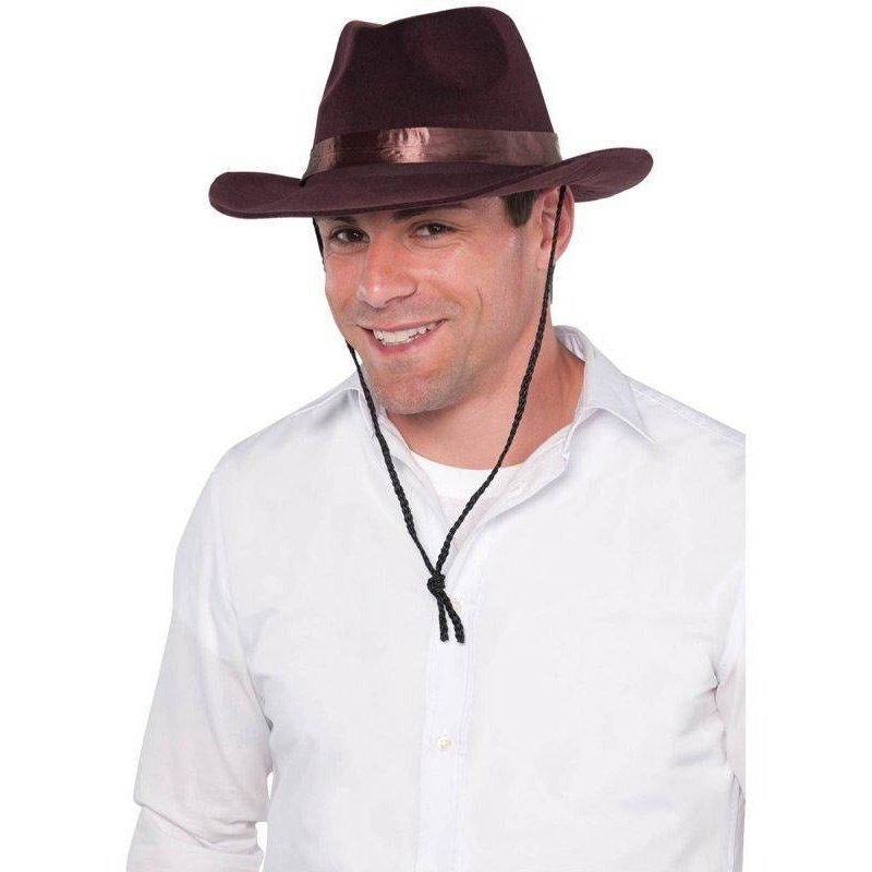 Stylish flocked cowboy hat in rich brown color with suede texture