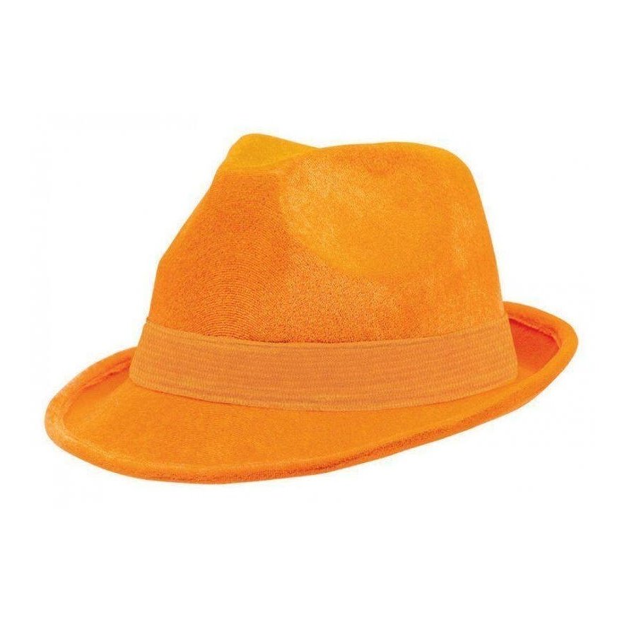 Stylish and vibrant Fedeora velour hat in bright orange color