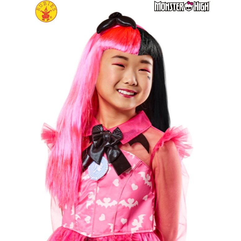 Long black and pink Draculaura Monster High wig for children's costume